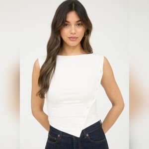 Ivory Assymetrical Snap Button-Detail Women's Top